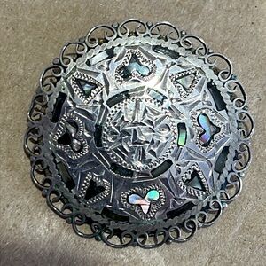 Intricate Silver Brooch or pendant with Abalone Inlay